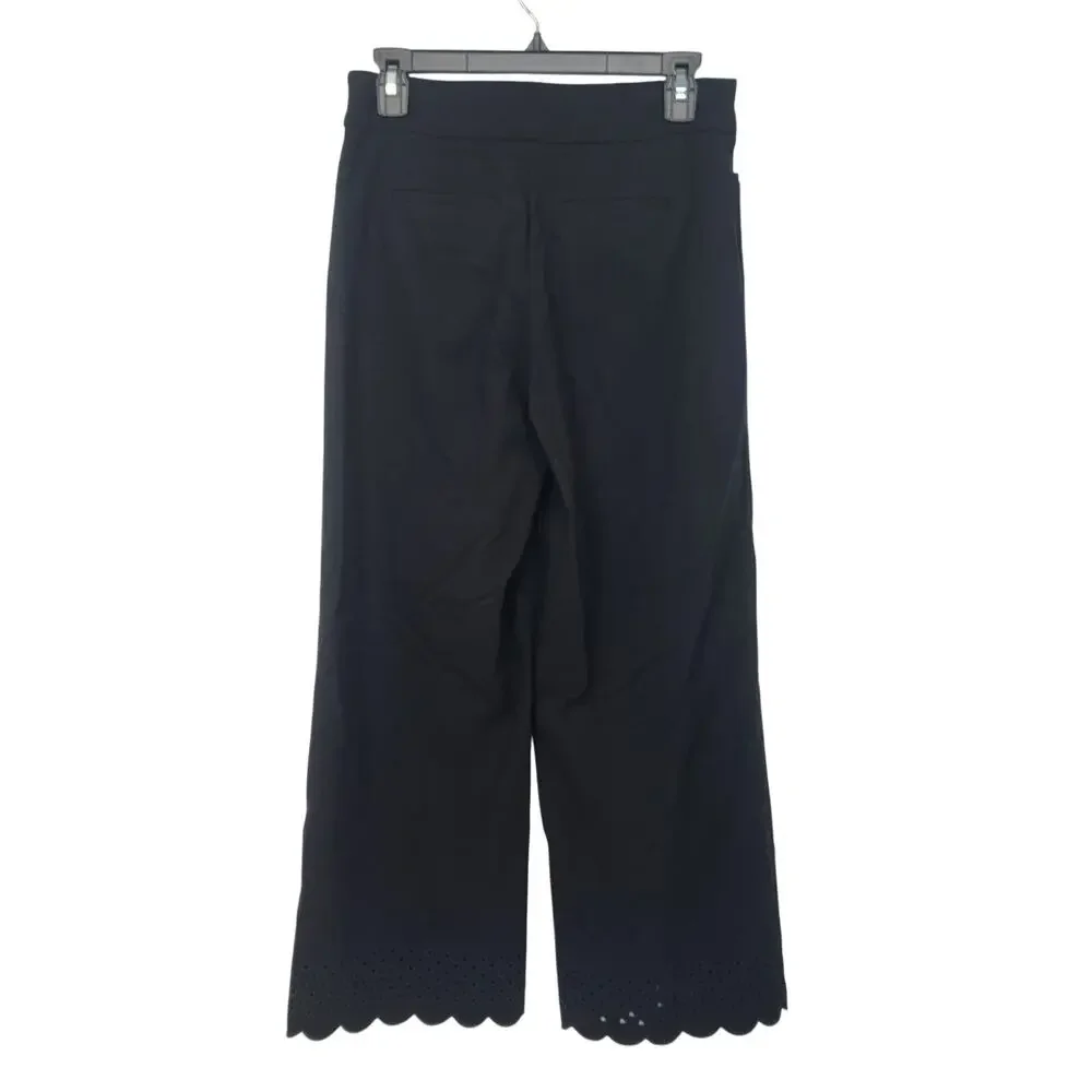 Chico's Black Pull on Eyelet Scallop Hem Cropped Wide Leg Pants Women OT-4 tall - Picture 2 of 11